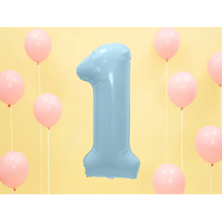 Fóliová ČÍSLICE 1, světle modrá barva, velikost 86cm (zn. PartyDeco)