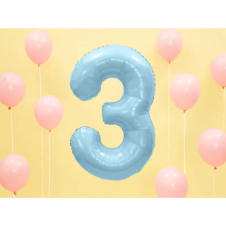 Fóliová ČÍSLICE 3, světle modrá barva, velikost 86cm (zn. PartyDeco)