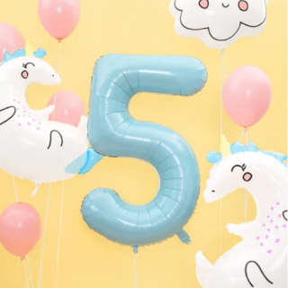 Fóliová ČÍSLICE 5, světle modrá barva, velikost 86cm (zn. PartyDeco)