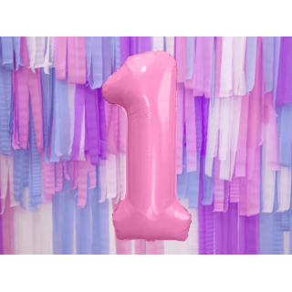 Fóliová ČÍSLICE 1, světle růžová barva, velikost 86cm (zn. PartyDeco)