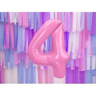 Fóliová ČÍSLICE 4, světle růžová barva, velikost 86cm (zn. PartyDeco)