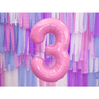 Fóliová ČÍSLICE 3, světle růžová barva, velikost 86cm (zn. PartyDeco)