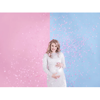 Vystřelovací konfety, růžové - Gender reveal / Odhalení pohlaví, délka 60 cm (zn. PartyDeco)