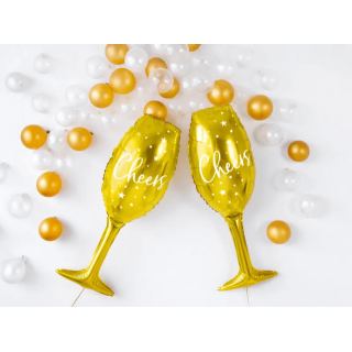 Fóliový balónek sklenička Cheers!, zlatá barva (zn. PartyDeco)
