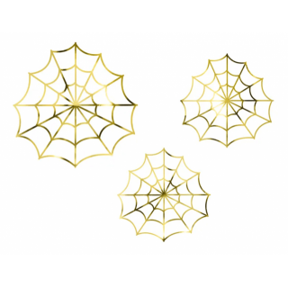Papírová dekorace - pavučina zlatá, set 3ks (zn. PartyDeco)