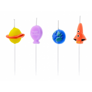 Narozeninové svíčky Vesmír, 2x3cm, set 4ks (zn. PartyDeco)