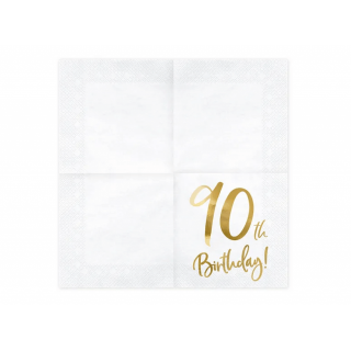 Ubrousky pro 90. narozeniny, bílé se zlatým nápisem (zn. PartyDeco)