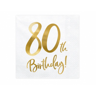 Ubrousky pro 80. narozeniny, bílé se zlatým nápisem (zn. PartyDeco)