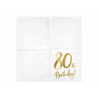 Ubrousky pro 80. narozeniny, bílé se zlatým nápisem (zn. PartyDeco)