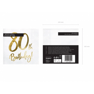 Ubrousky pro 80. narozeniny, bílé se zlatým nápisem (zn. PartyDeco)