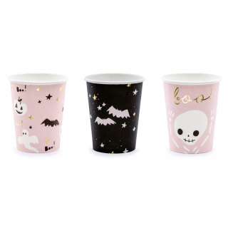 Papírové kelímky Strašidla, růžové BOO!, 220ml, set 6ks (zn. PartyDeco)
