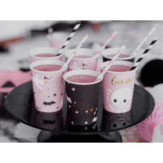 Papírové kelímky Strašidla, růžové BOO!, 220ml, set 6ks (zn. PartyDeco)