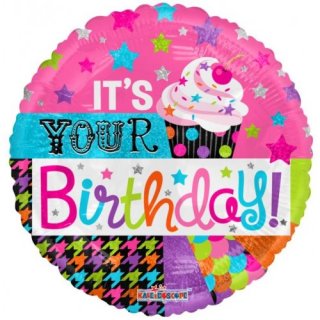 Fóliový balónek CUPCAKE, kruh, It´s your birthday!, barevný, velikost 46cm (zn. Kaleidoscope)