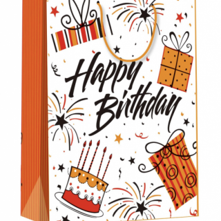 Dárková taška Happy Birthday, ohňostroje a dárky, velikost M (zn. Flexio)
