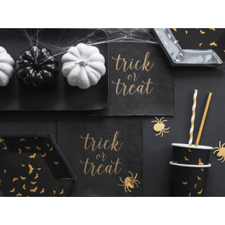 Halloweenské papírové talířky, černé s Netopýry, 20cm, set 6ks (zn. PartyDeco)