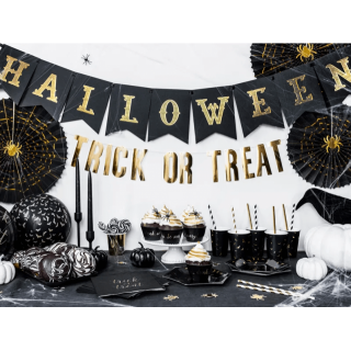Halloweenské papírové talířky, černé s Netopýry, 20cm, set 6ks (zn. PartyDeco)