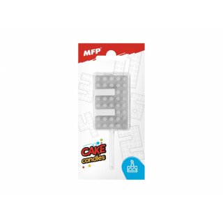 Dortová svíčka, ČÍSLICE 3, lego design, šedá barva (zn. MFP)