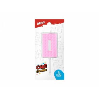 Dortová svíčka, ČÍSLICE 0, lego design, růžová barva (zn. MFP)