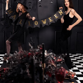 Halloweenská girlanda "Halloween", černo-zlatá barva, délka 2.5m (zn. PartyDeco)