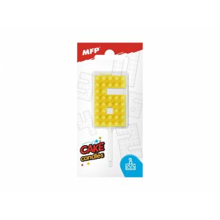 Dortová svíčka, ČÍSLICE 6, lego design, žlutá barva (zn. MFP)