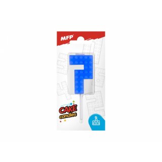 Dortová svíčka, ČÍSLICE 7, lego design, modrá barva (zn. MFP)
