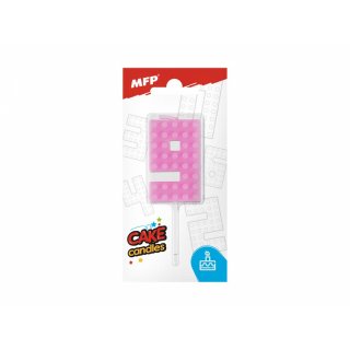 Dortová svíčka, ČÍSLICE 9, lego design, růžová barva (zn. MFP)