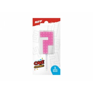 Dortová svíčka, ČÍSLICE 7, lego design, růžová barva (zn. MFP)