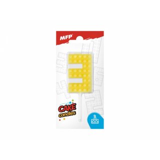 Dortová svíčka, ČÍSLICE 3, lego design, žlutá barva (zn. MFP)