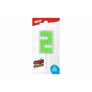 Dortová svíčka, ČÍSLICE 2, lego design, svítivě zelená barva (zn. MFP)