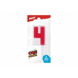 Dortová svíčka, ČÍSLICE 4, lego design, červená barva (zn. MFP)