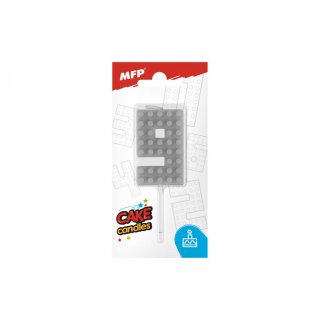 Dortová svíčka, ČÍSLICE 9, lego design, šedá barva (zn. MFP)