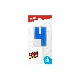 Dortová svíčka, ČÍSLICE 4, lego design, modrá barva (zn. MFP)
