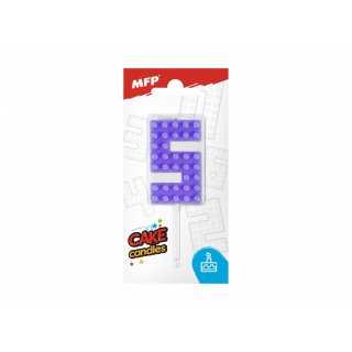Dortová svíčka, ČÍSLICE 5, lego design, fialová barva (zn. MFP)