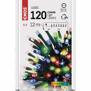 LED vánoční řetěz, 12m, venkovní i vnitřní, multicolor, časovač (zn. EMOS)