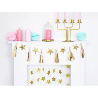 Papírová girlanda Hvězdy + střapce - zlatá barva, délka 1.3m (zn. PartyDeco)