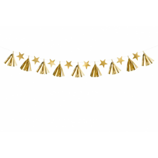 Papírová girlanda Hvězdy + střapce - zlatá barva, délka 1.3m (zn. PartyDeco)