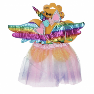 Set karneval, barevný JEDNOROZEČ - sukýnka, křídla a čelenka (zn. WIKY)