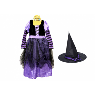 Set karneval ČARODĚJNICE, fialová - šaty, klobouk, pásek (zn. WIKY)