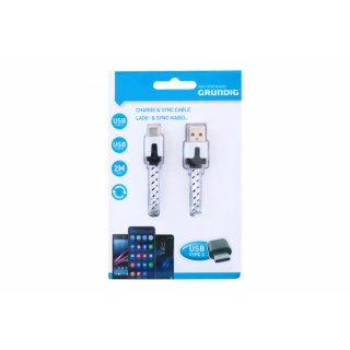 Napájecí kabel USB-A na USB-C, nylon, délka 2m (zn. GRUNDIG)