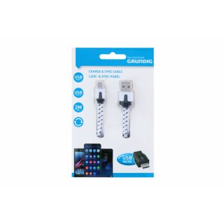 Napájecí kabel USB-A na microUSB, nylon, délka 2m (zn. GRUNDIG)