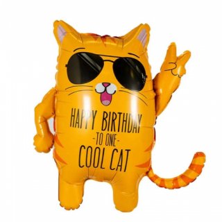 Fóliový balónek Kočka Happy Birthday to one Cool cat, oranžová barva (zn. GRABO)