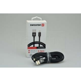 Datový kabel USB-A / Lightning v odolném zpracování, délka 3m (zn. SWISSTEN)