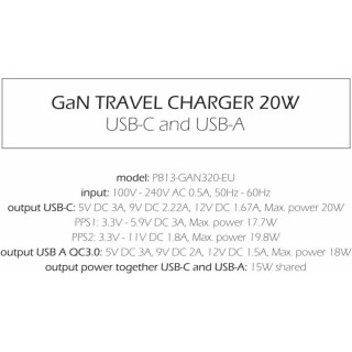 SWISSTEN síťový mini adaptér GaN 1x USB-C 20W PD + 1x USB-A 18W QC, černá barva
