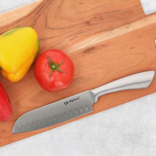 Nerezový nůž Santoku 31.5 cm - Japonský nůž s perfektním řezem (zn. Alpina)