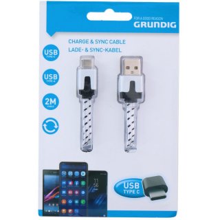 Napájecí kabel USB-A na microUSB, nylon, délka 2m (zn. GRUNDIG)
