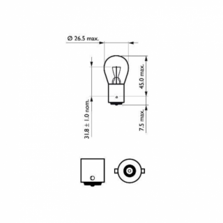 Autožárovky Philips Vision P21W 12498B2 / 21W / 12V BA15 s homologací, 2ks