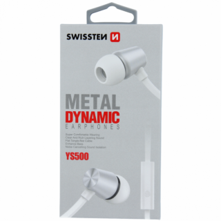 SWISSTEN stereo sluchátka s mikrofonem YS500 metal dynamic, stříbrná barva