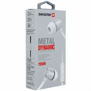 SWISSTEN stereo sluchátka s mikrofonem YS500 metal dynamic, stříbrná barva