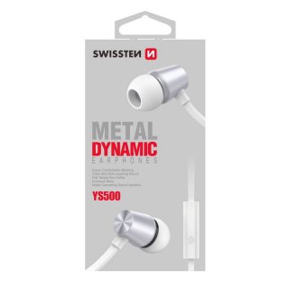 SWISSTEN stereo sluchátka s mikrofonem YS500 metal dynamic, stříbrná barva