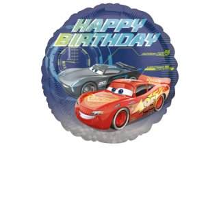 Fóliový balónek Auta / Cars, Disney - Happy Birthday, kruh, 43cm (zn. Anagram)